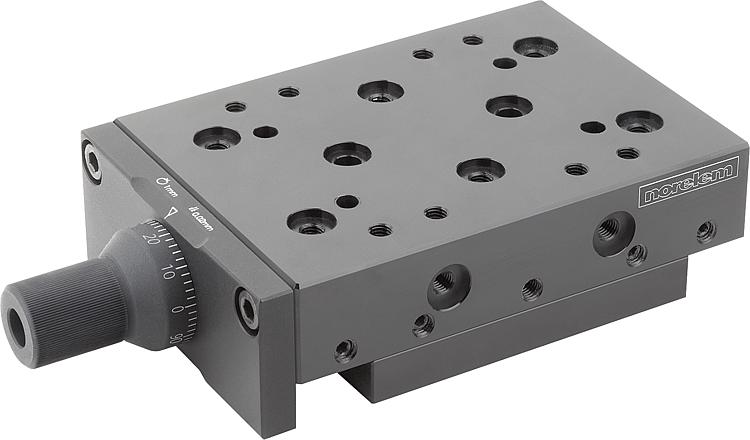 Tables de guidage à queue d’aronde avec vis de réglage micrométrique et perçages de positionnement