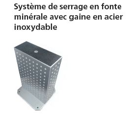 Système de serrage en fonte minérale avec gaine en acier inoxydable